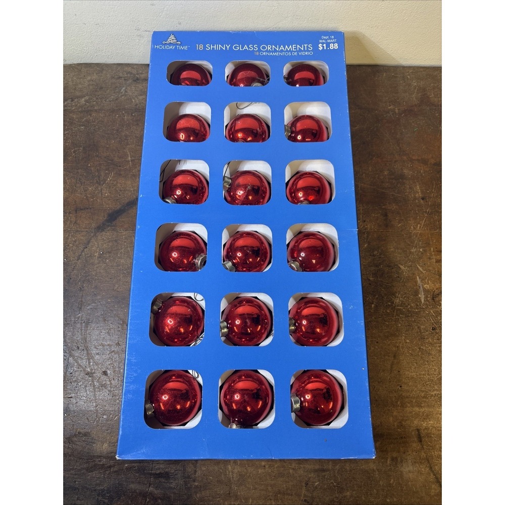 Holiday Time 18 Shiny Glass Balls Ornaments Red 1.5"